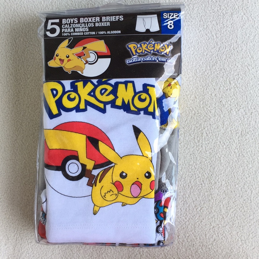 BOYS POKEMON 5 PACK BOXER BRIEFS SIZE 8